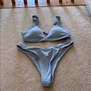 SHEIN Light Blue Ribbed Bikini Set